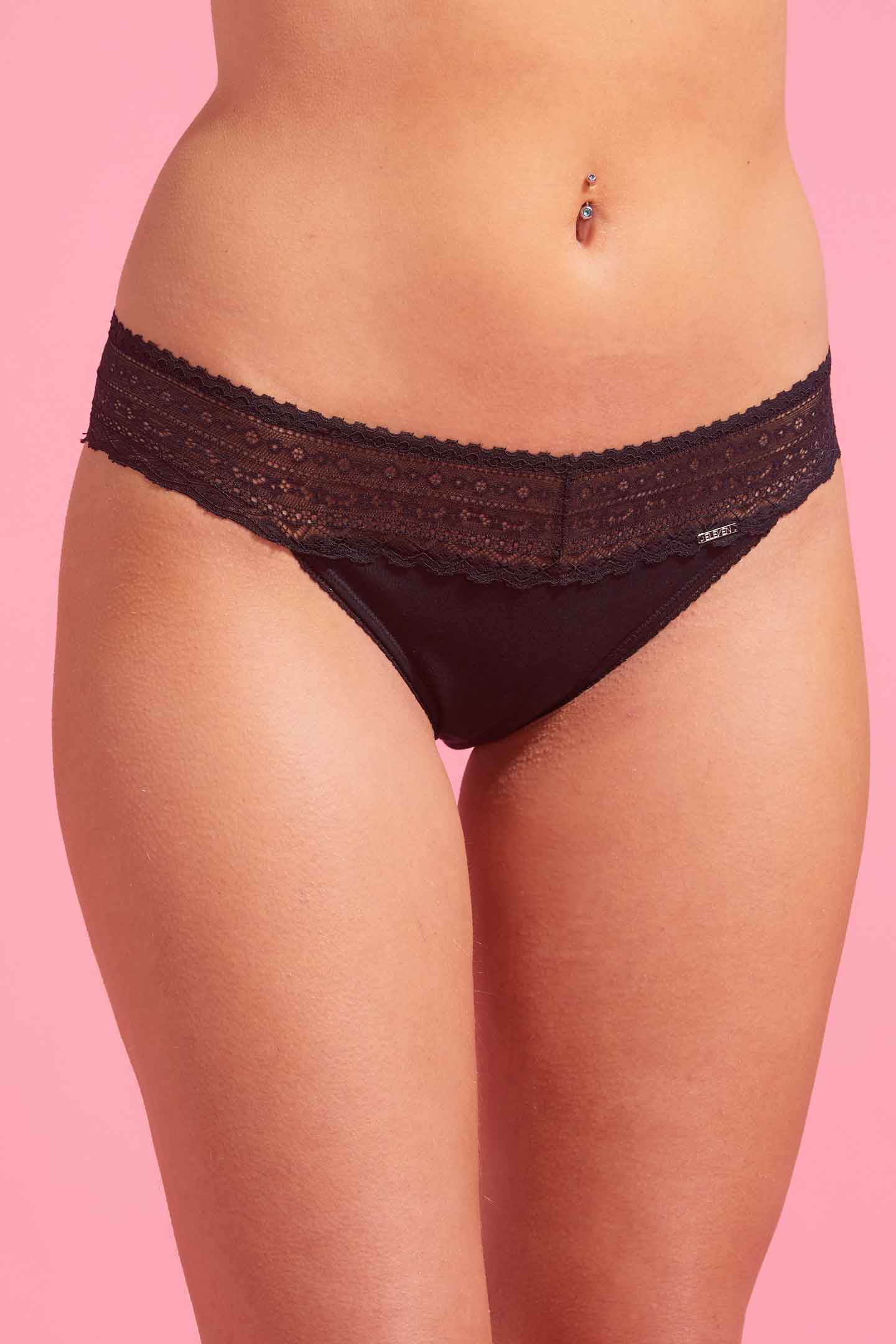 Lily Cotton Lace Bikini Brief Black
