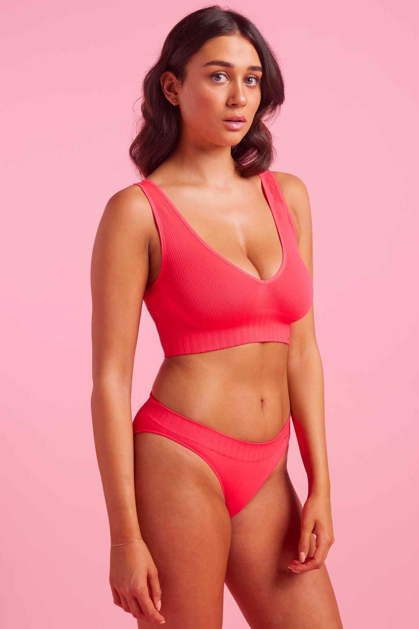 Ivy Ribbed Bikini Brief Coral