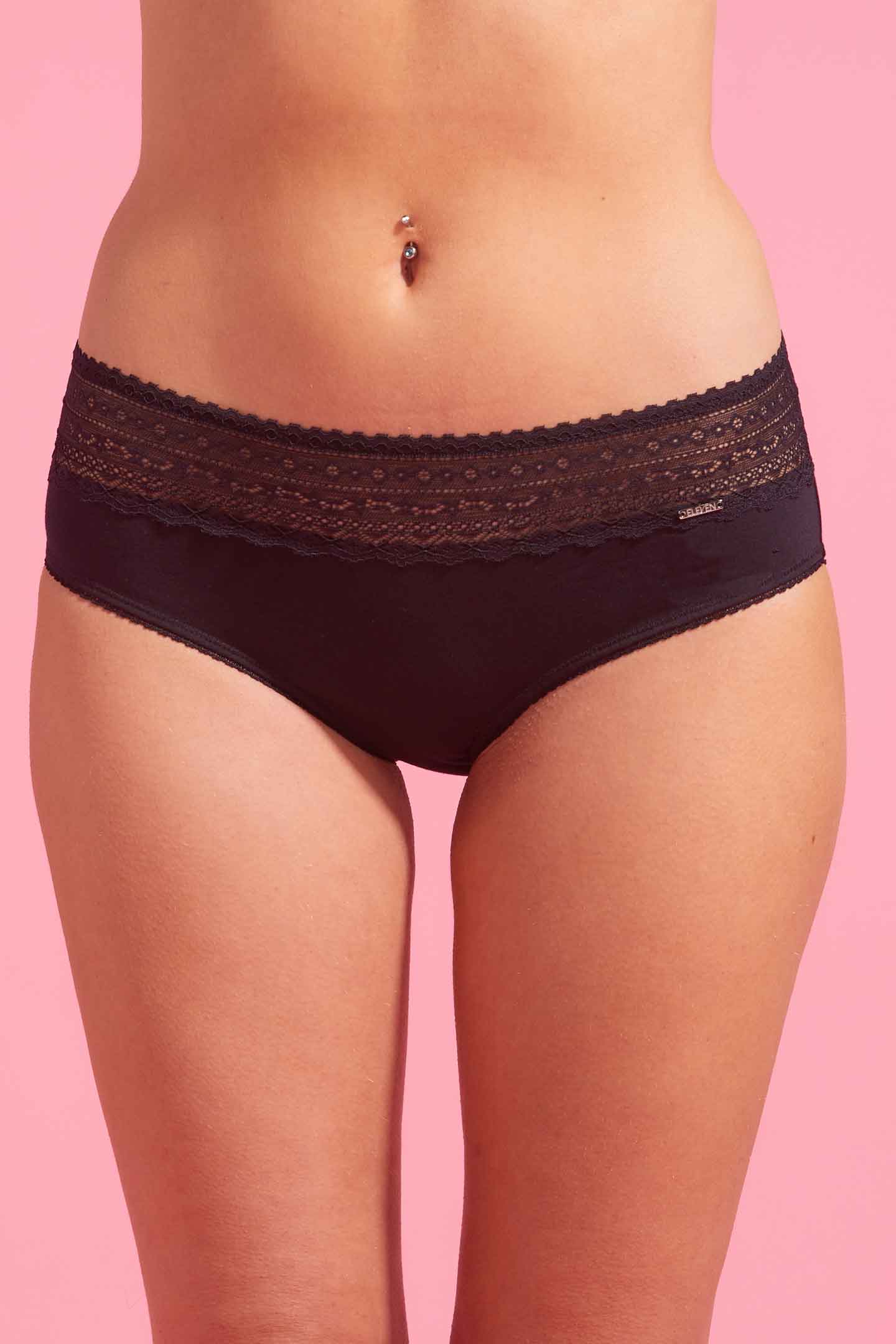 Lily Cotton Lace Boyleg Brief Black