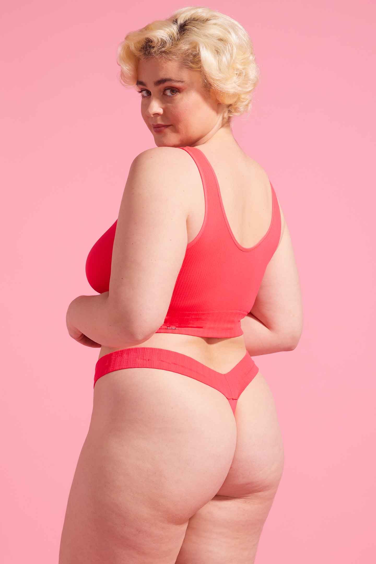 Ivy Ribbed G-String Coral