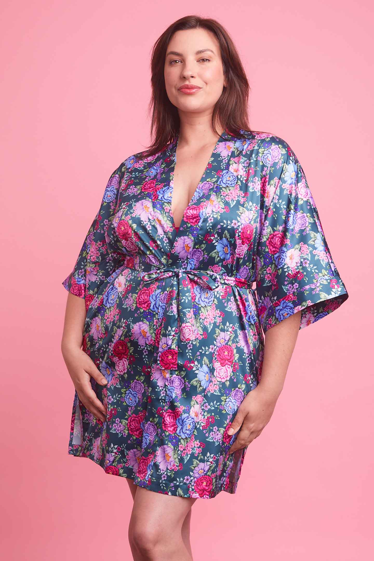 Vixen Satin Robe Floral