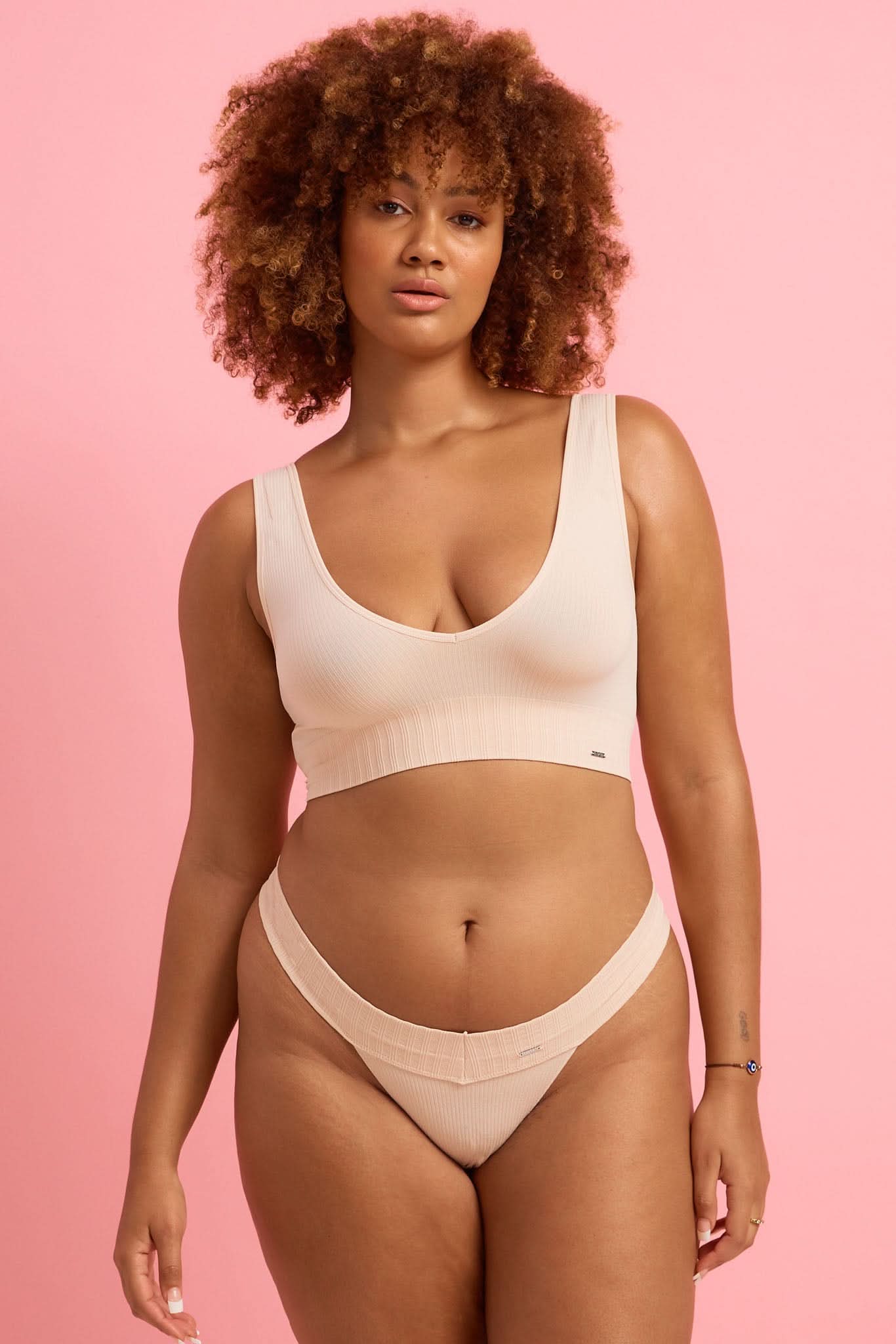 Ivy Ribbed G-String Taupe