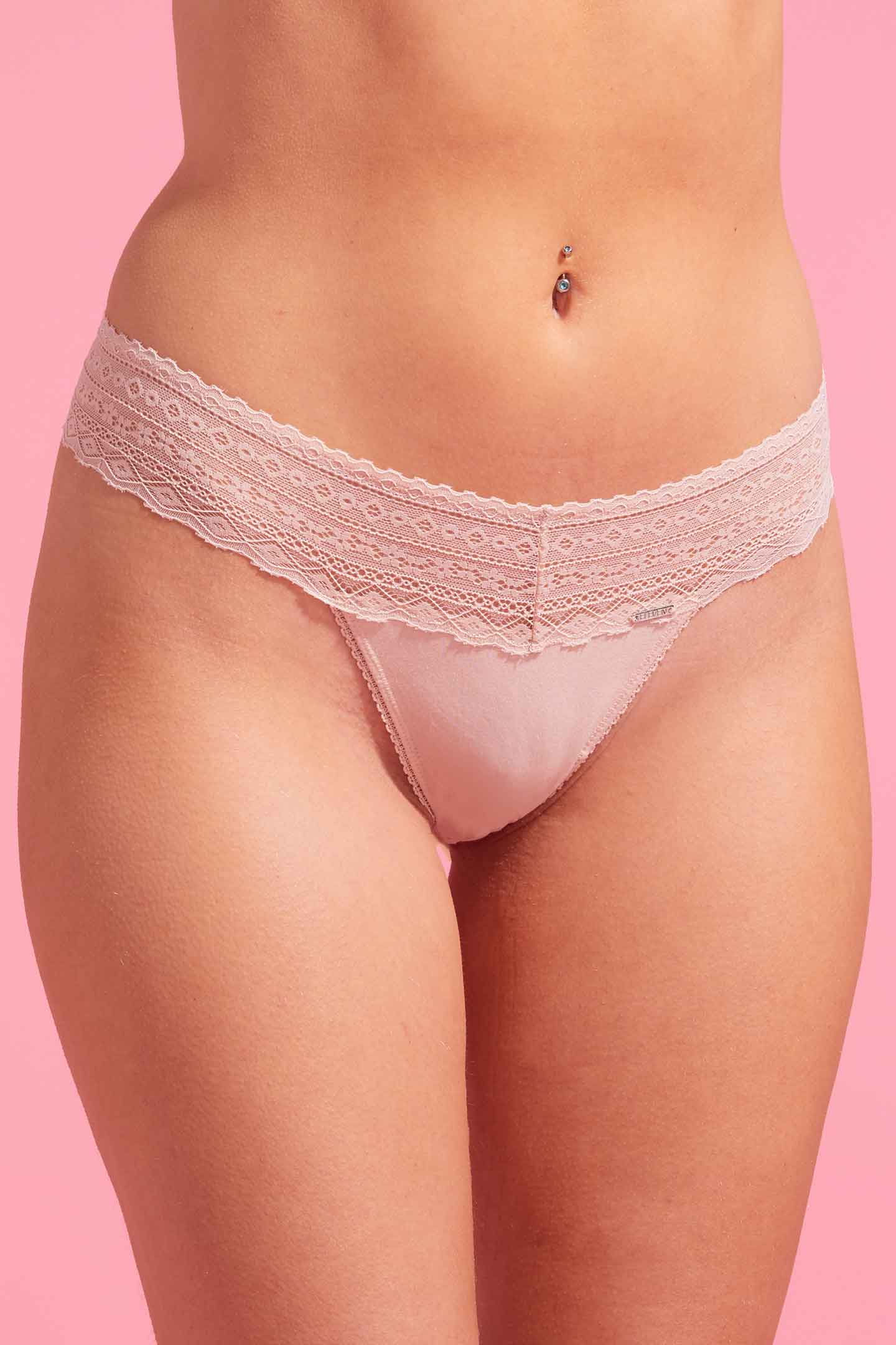 Lily Cotton Lace G-String Taupe