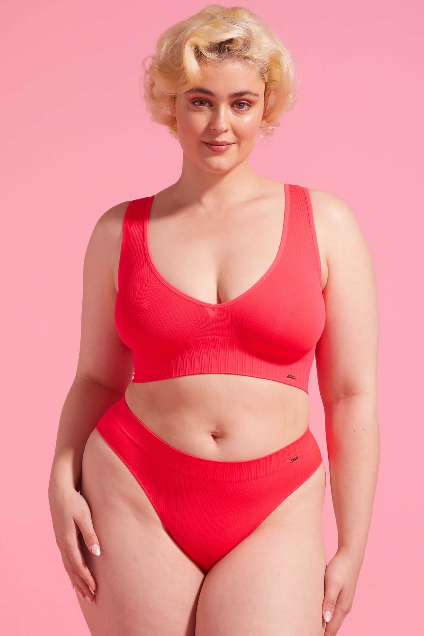 Ivy Ribbed High Waist Bikini Brief Coral