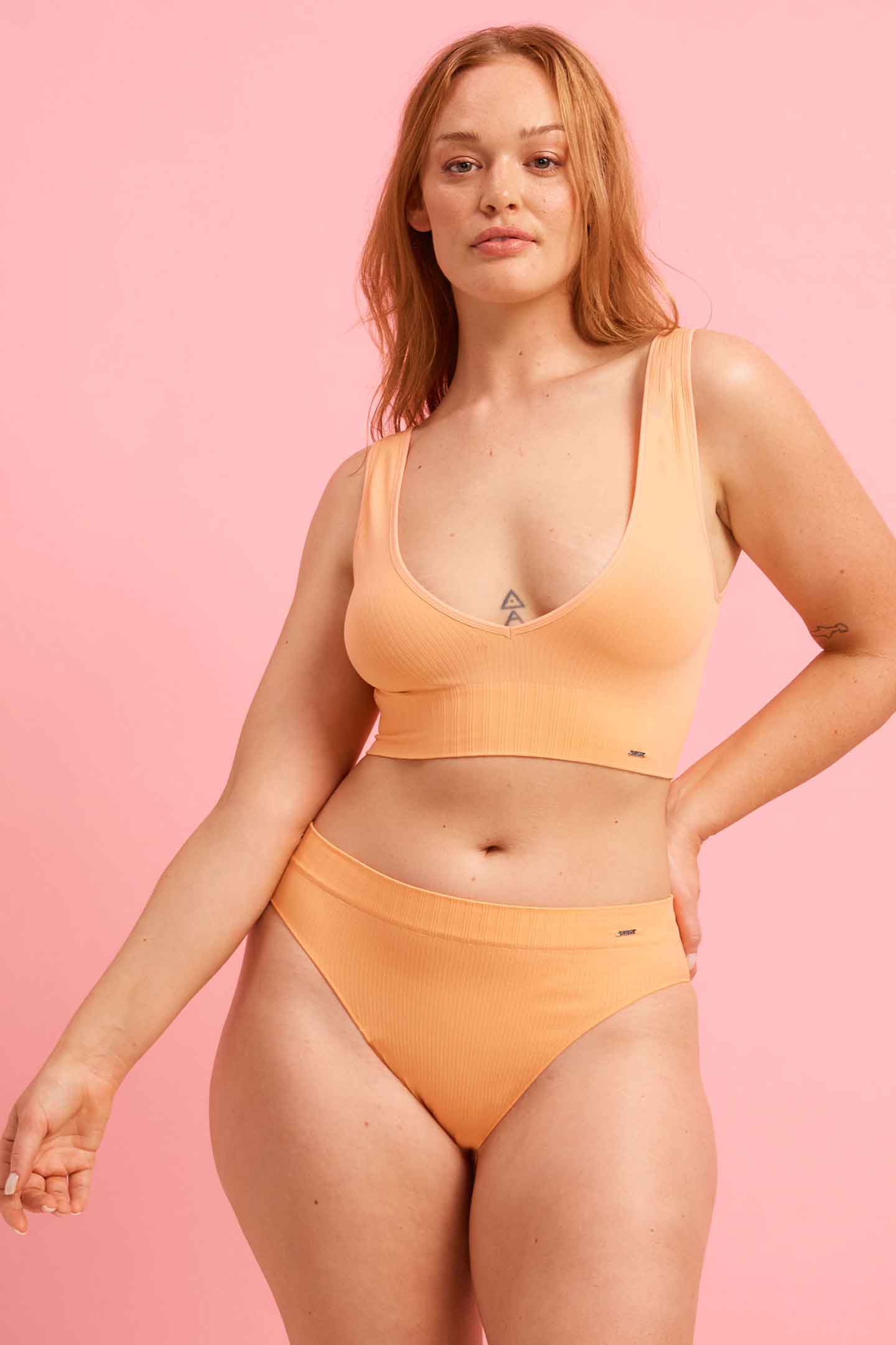 Ivy Ribbed High Waist Bikini Brief Tangerine