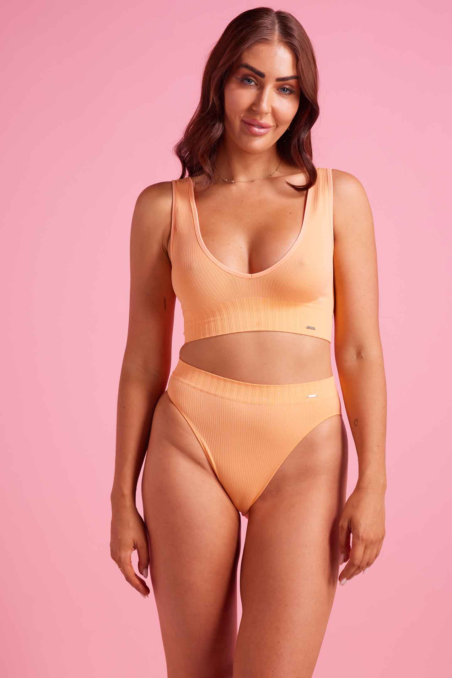 Ivy Ribbed High Waist Bikini Brief Tangerine