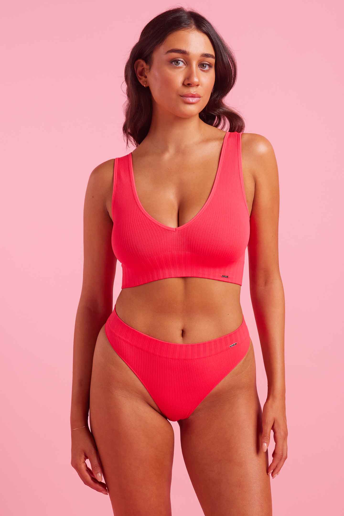 Ivy Ribbed High Waist G-String Coral