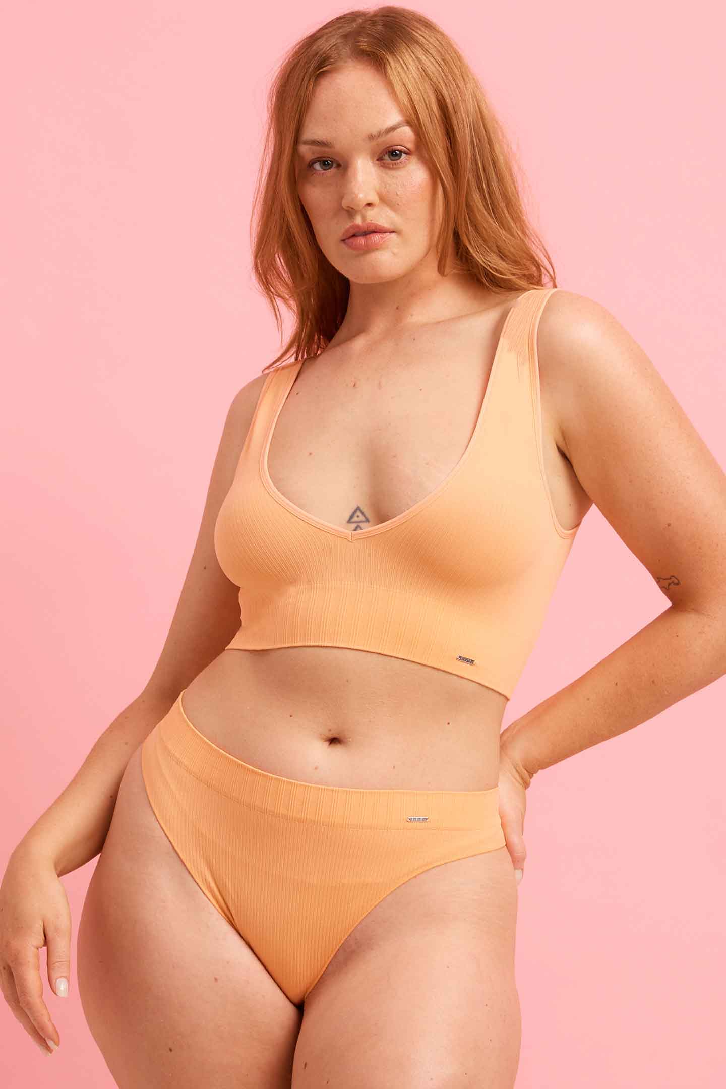 Ivy Ribbed High Waist G-String Tangerine
