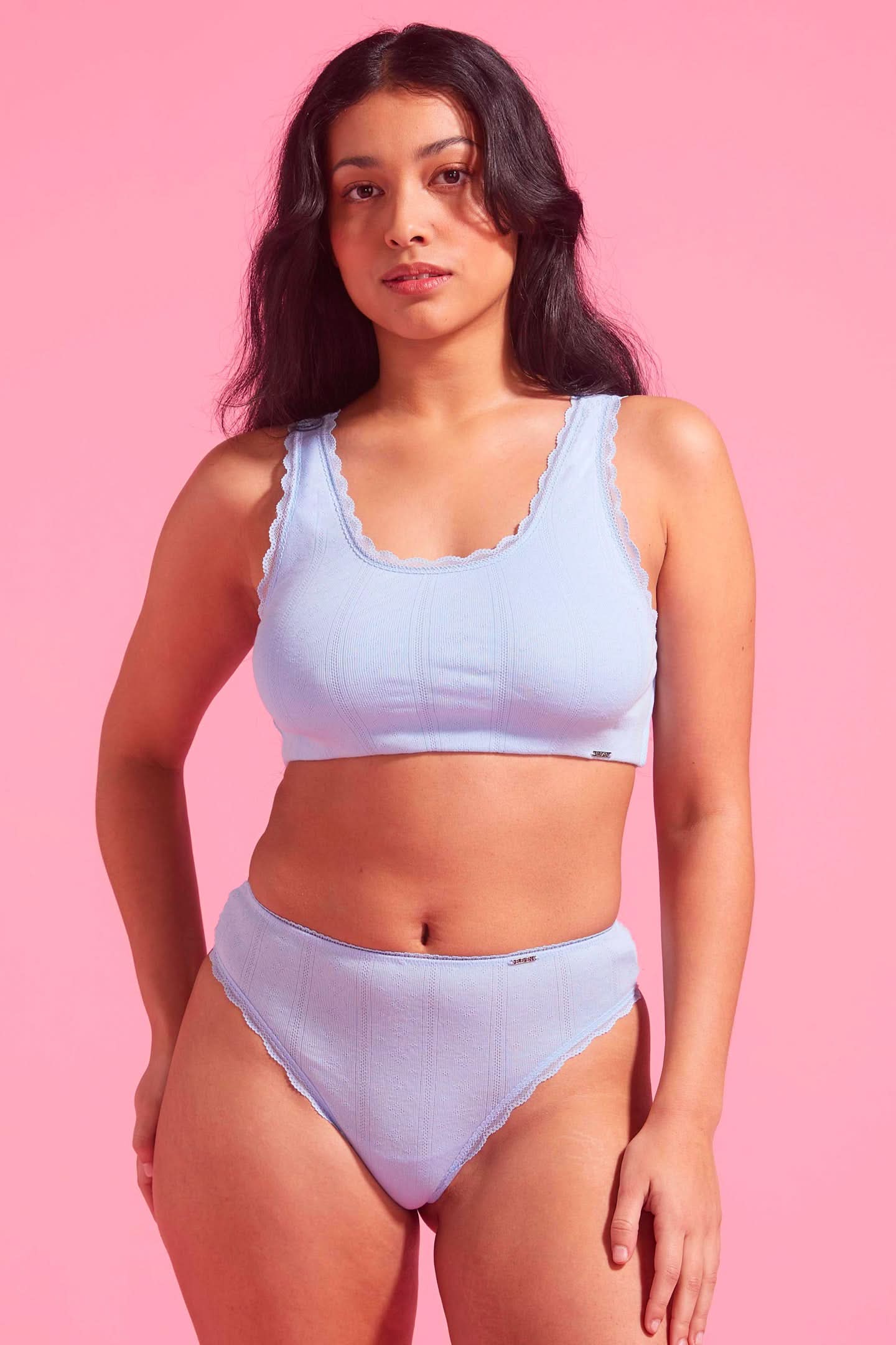 Charlotte Cotton High Waist G-String Blue
