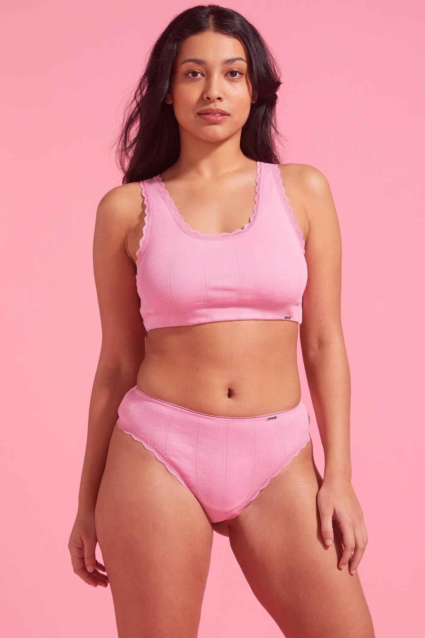 Charlotte Cotton High Waist G-String Pink