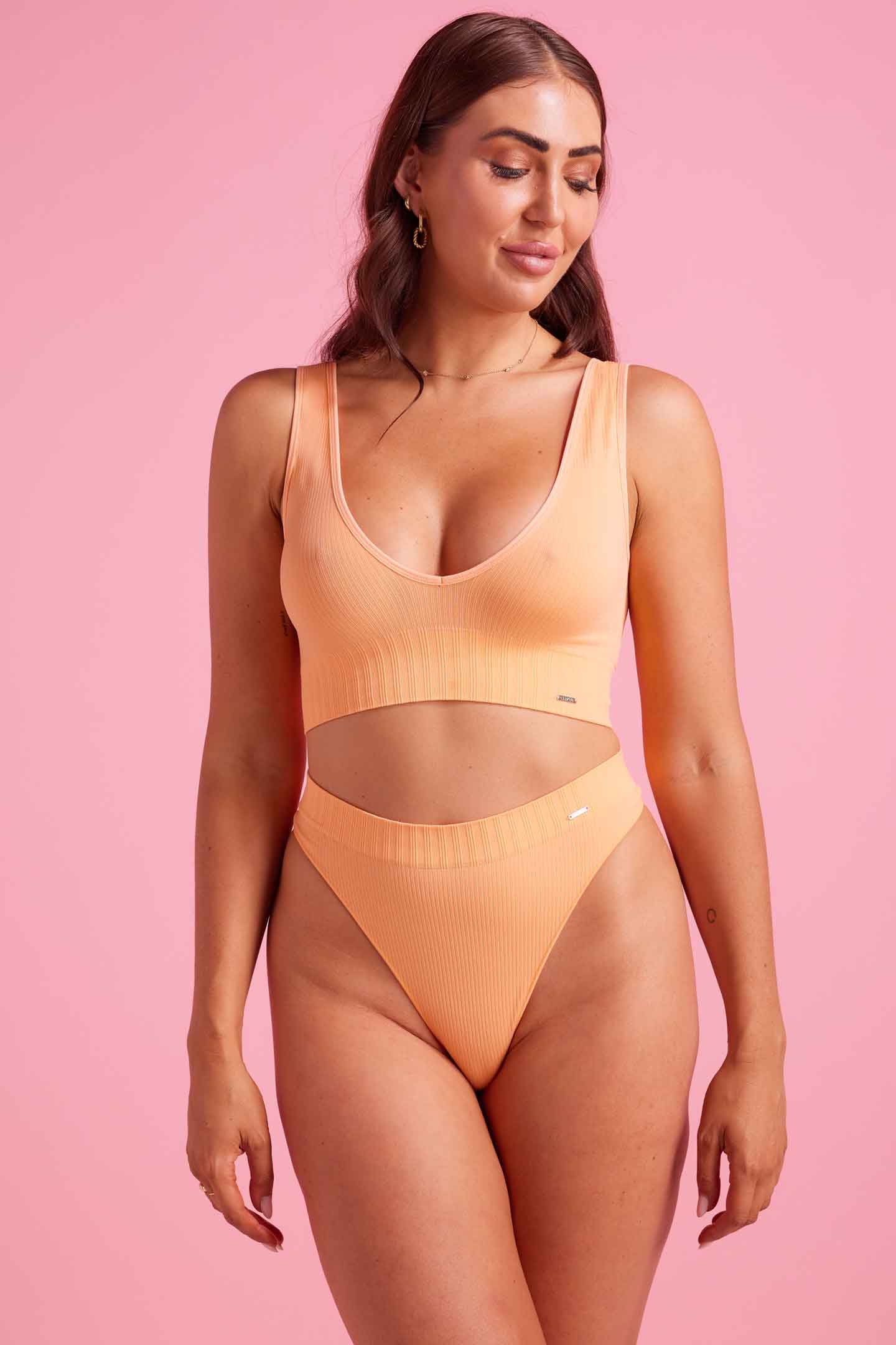 Ivy Ribbed High Waist G-String Tangerine