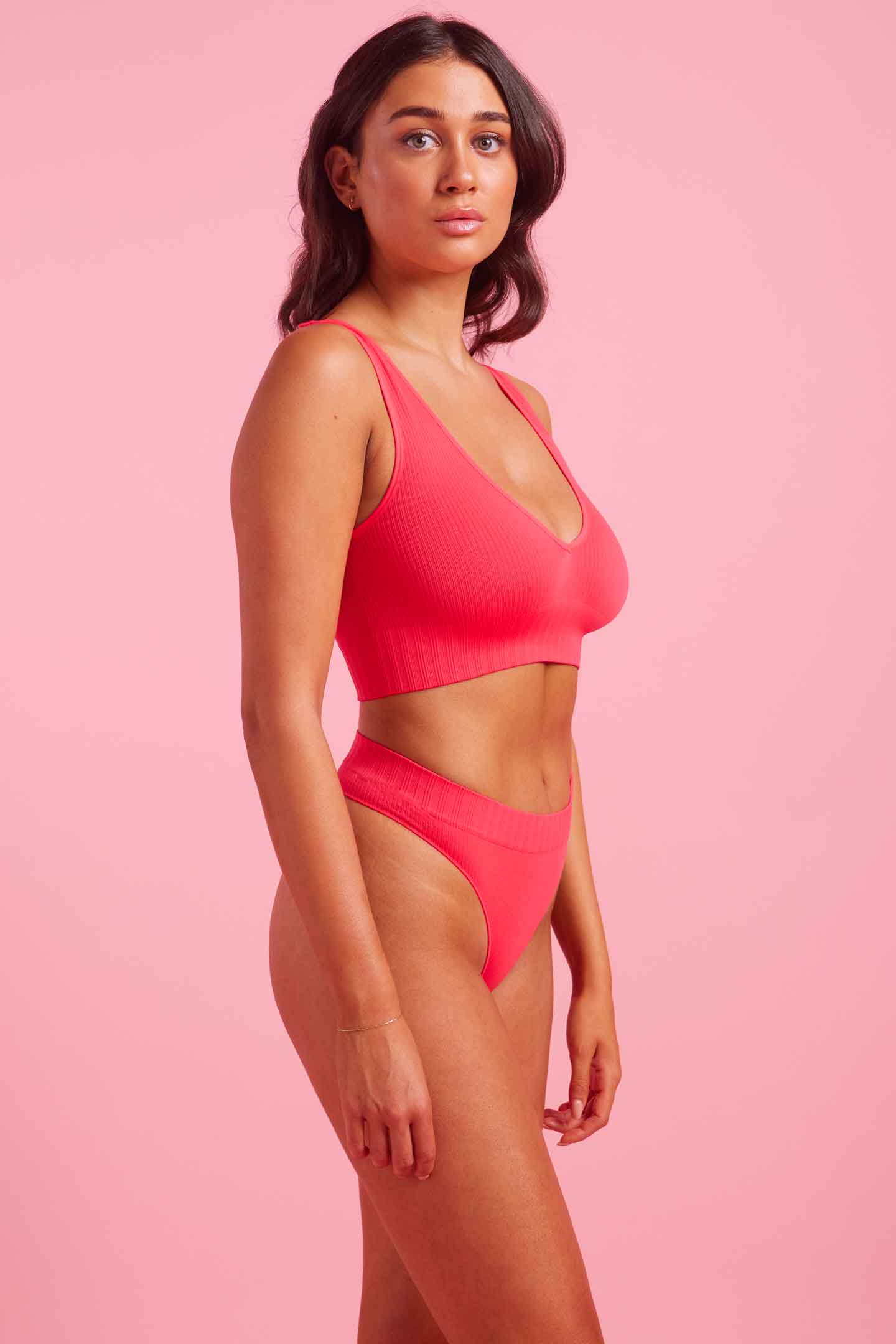 Ivy Ribbed High Waist G-String Coral