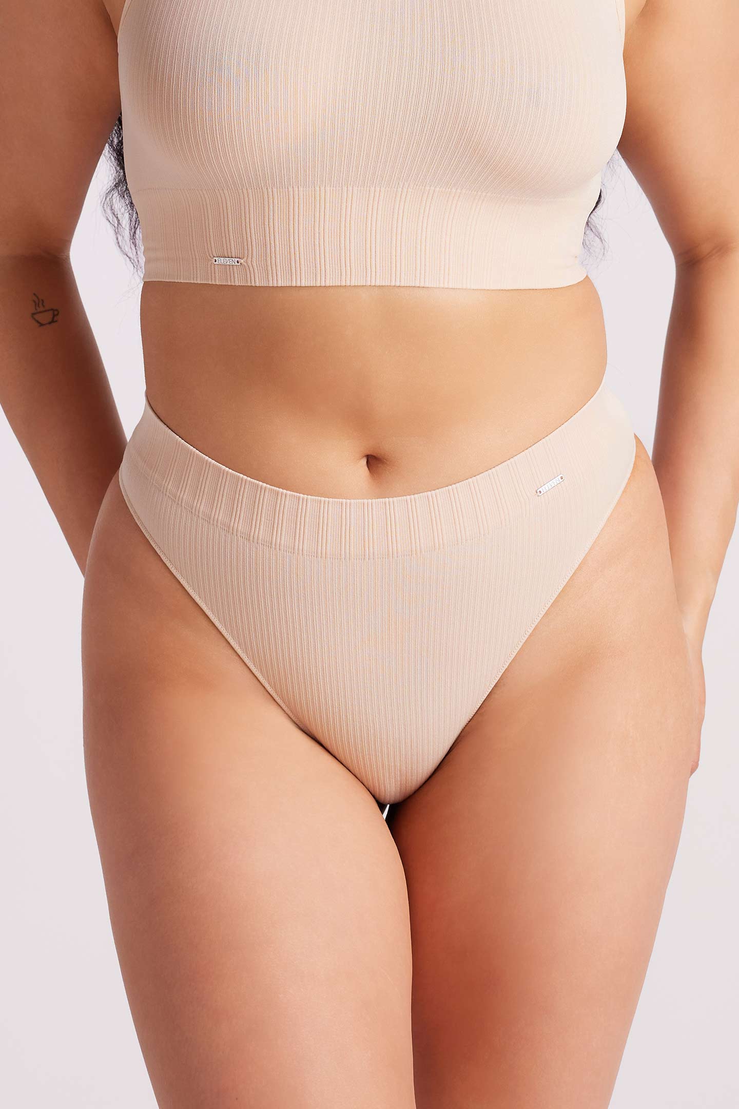 Ivy Ribbed High Waist G-String Taupe