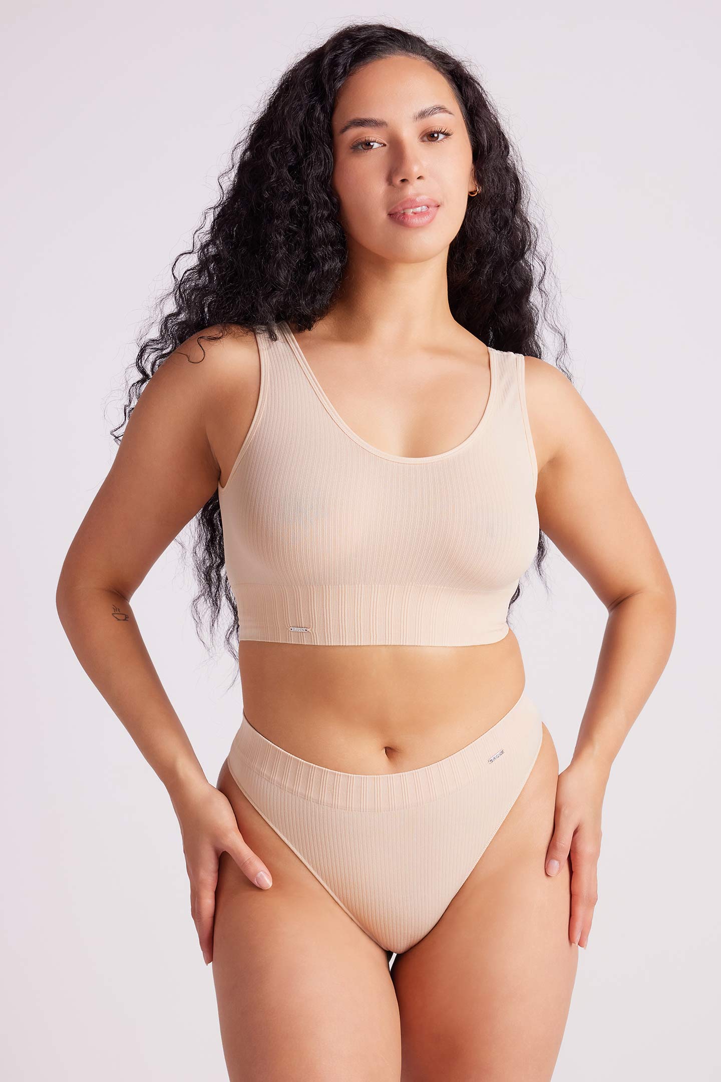 Ivy Ribbed High Waist G-String Taupe