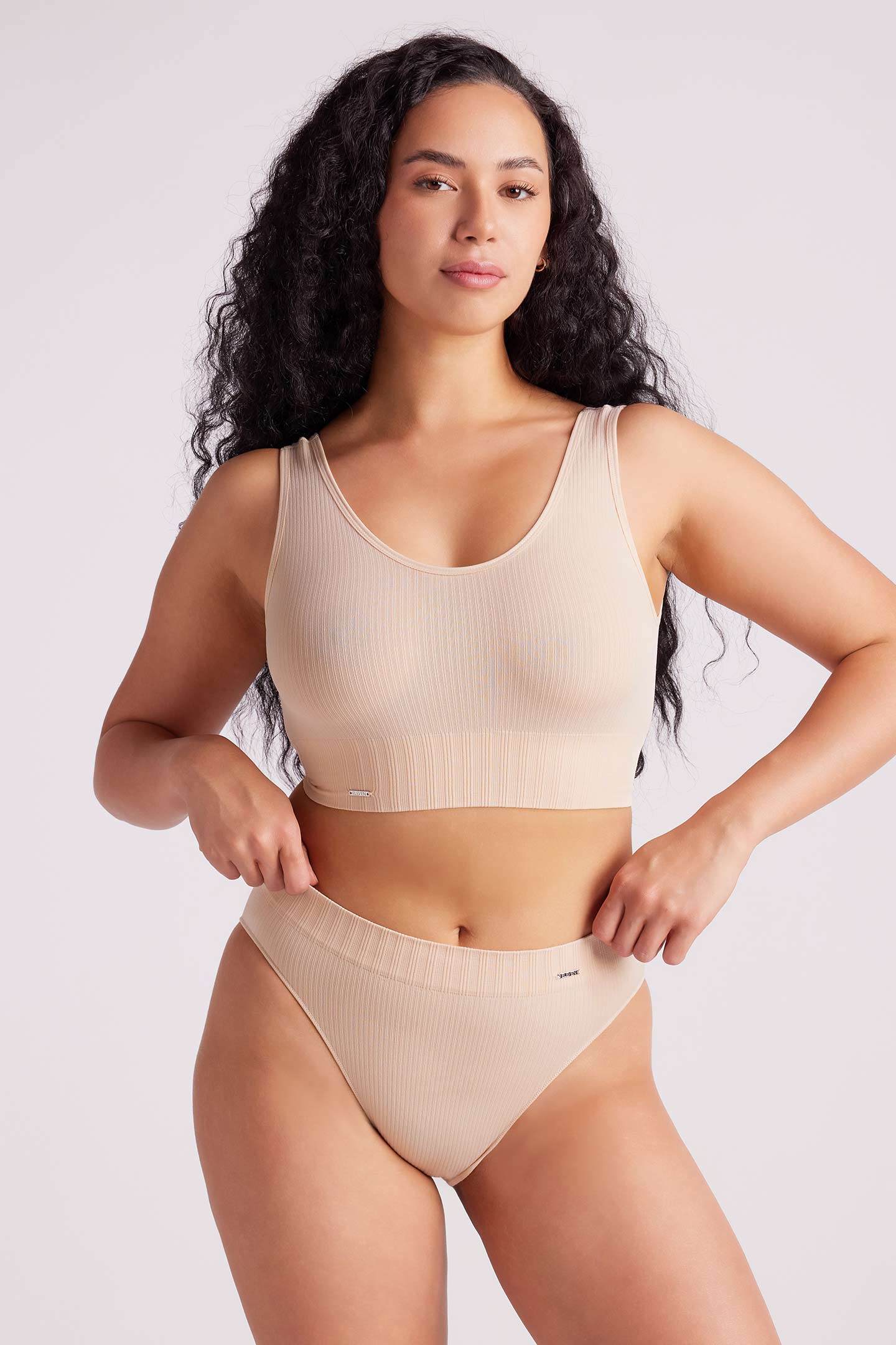 Ivy Ribbed Reversible Crop Top Taupe