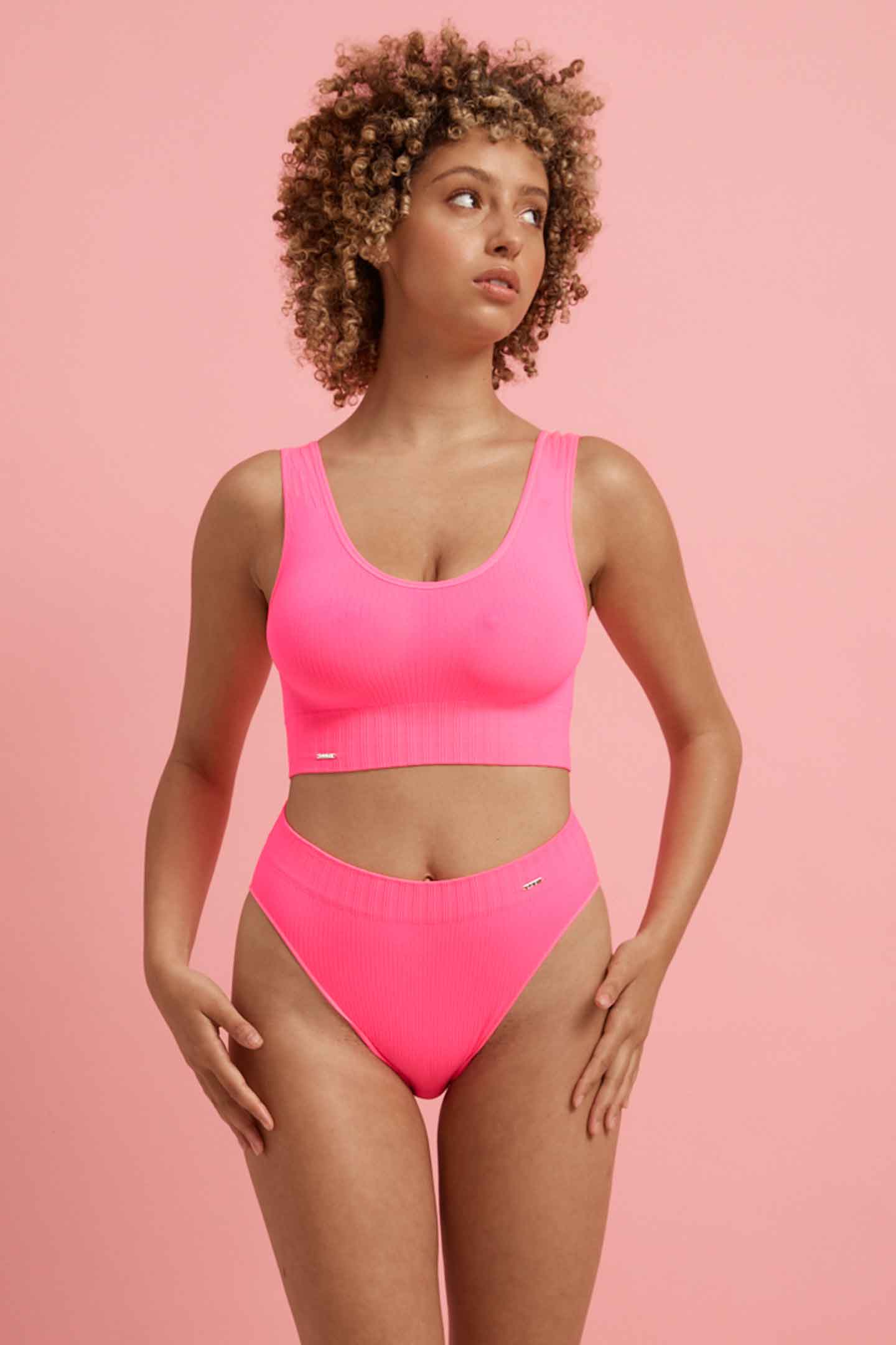 Ivy Ribbed High Waist Bikini Brief Pink