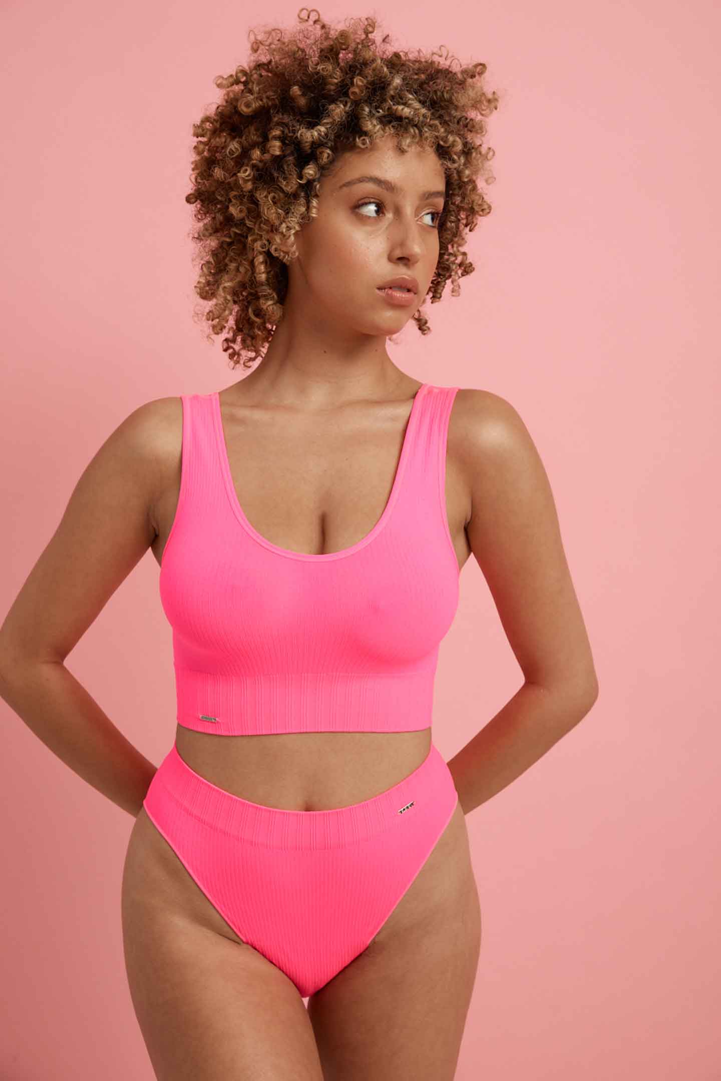 Ivy Ribbed High Waist Bikini Brief Pink