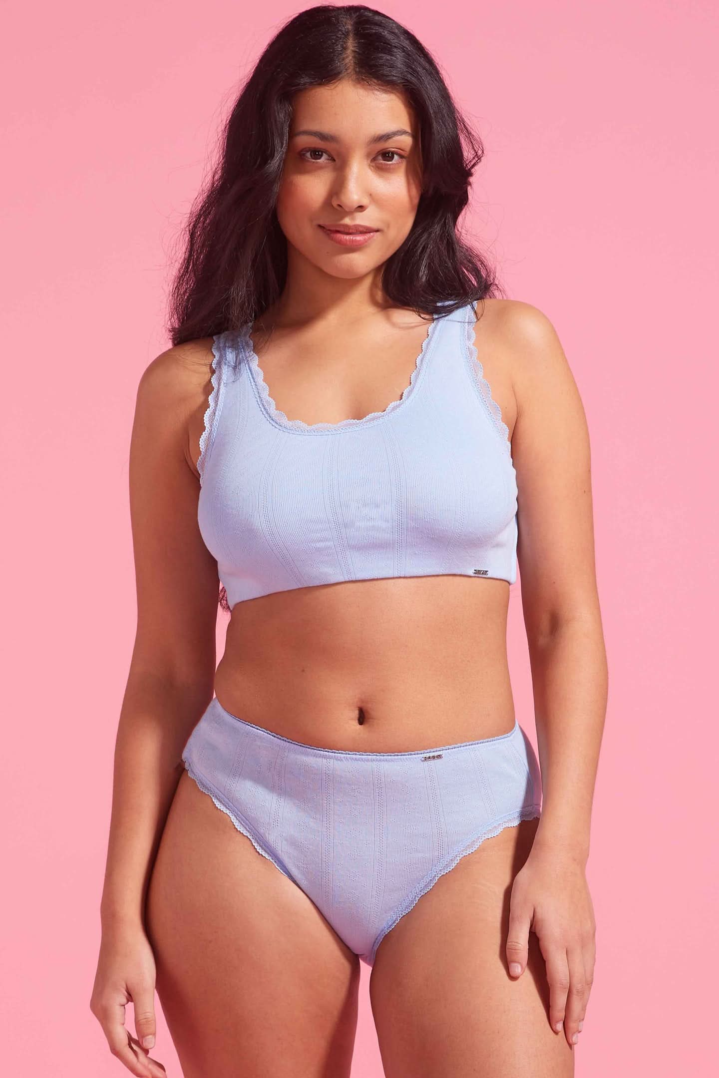 Charlotte Cotton High Waist Bikini Brief Blue