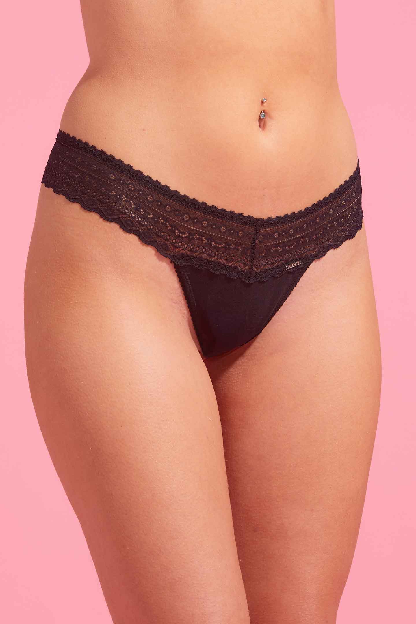 Lily Cotton Lace G-String Black
