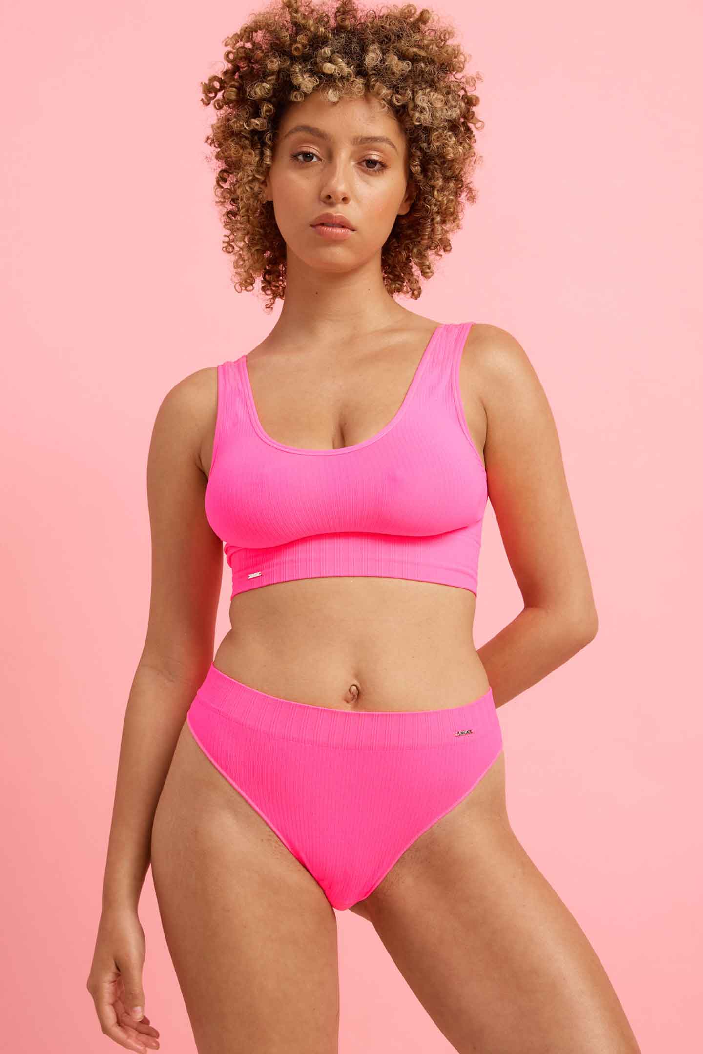 Ivy Ribbed High Waist G-String Pink