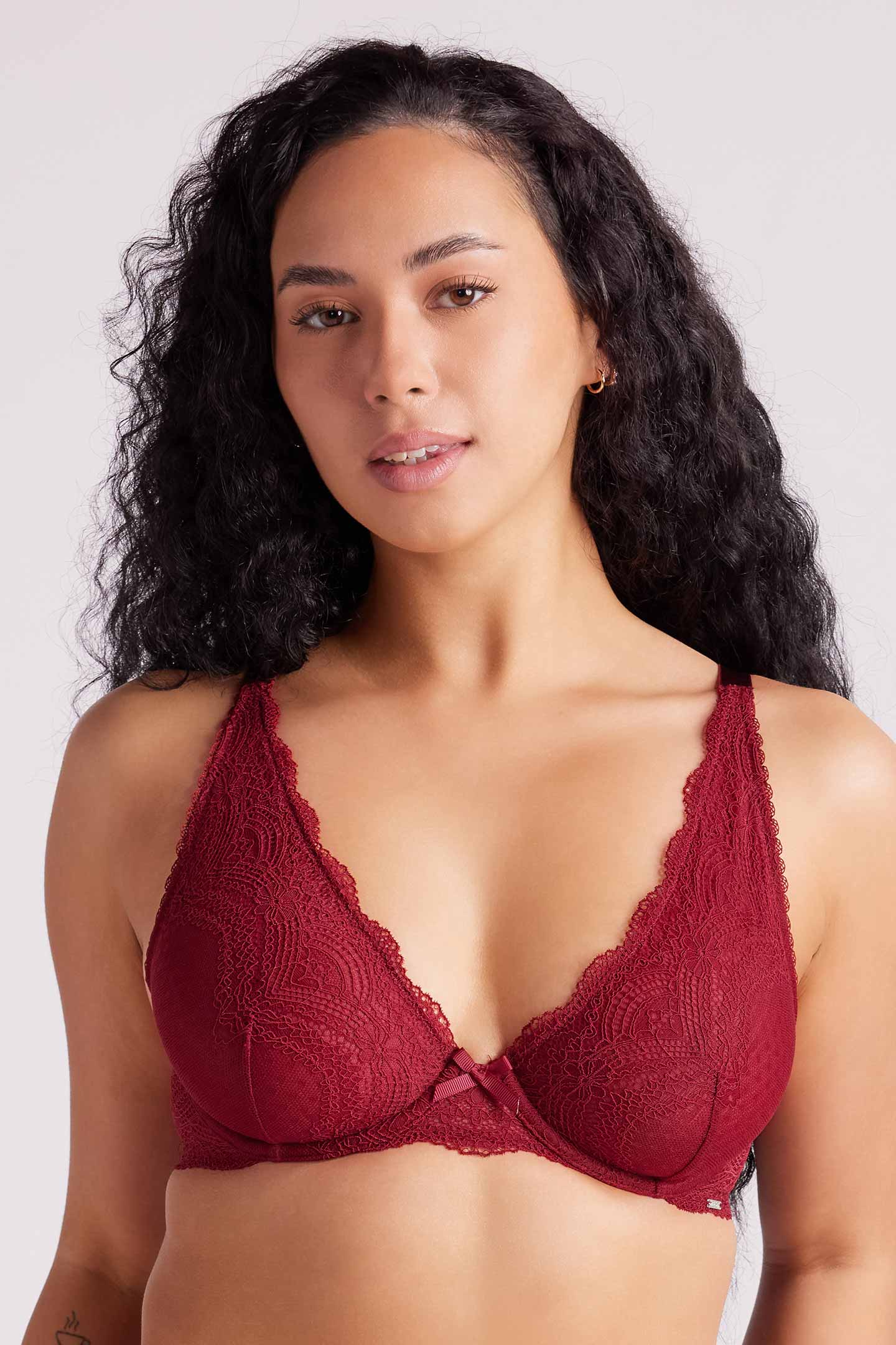 Giselle Lace Plunge Bra Rhubarb