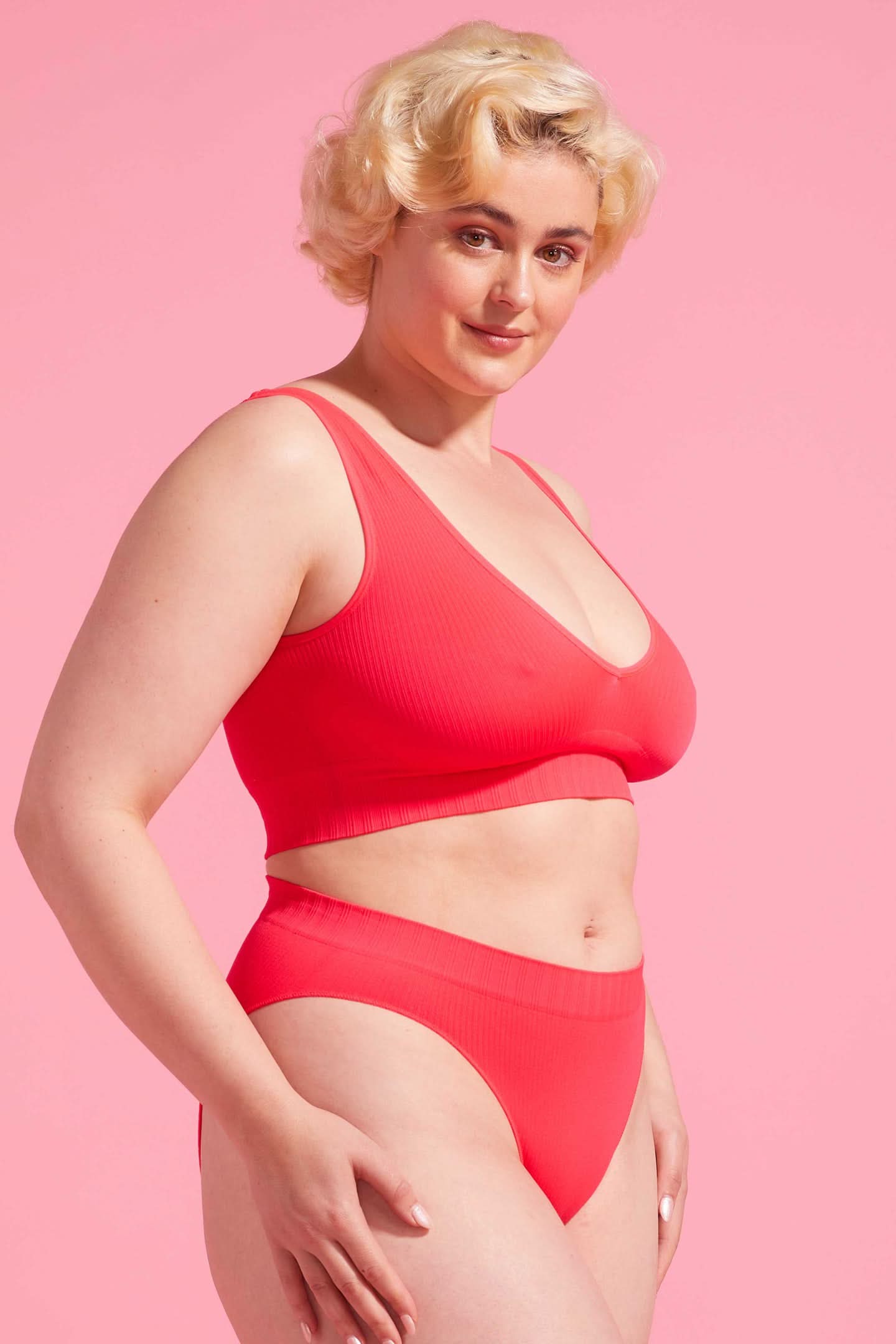 Ivy Ribbed High Waist Bikini Brief Coral