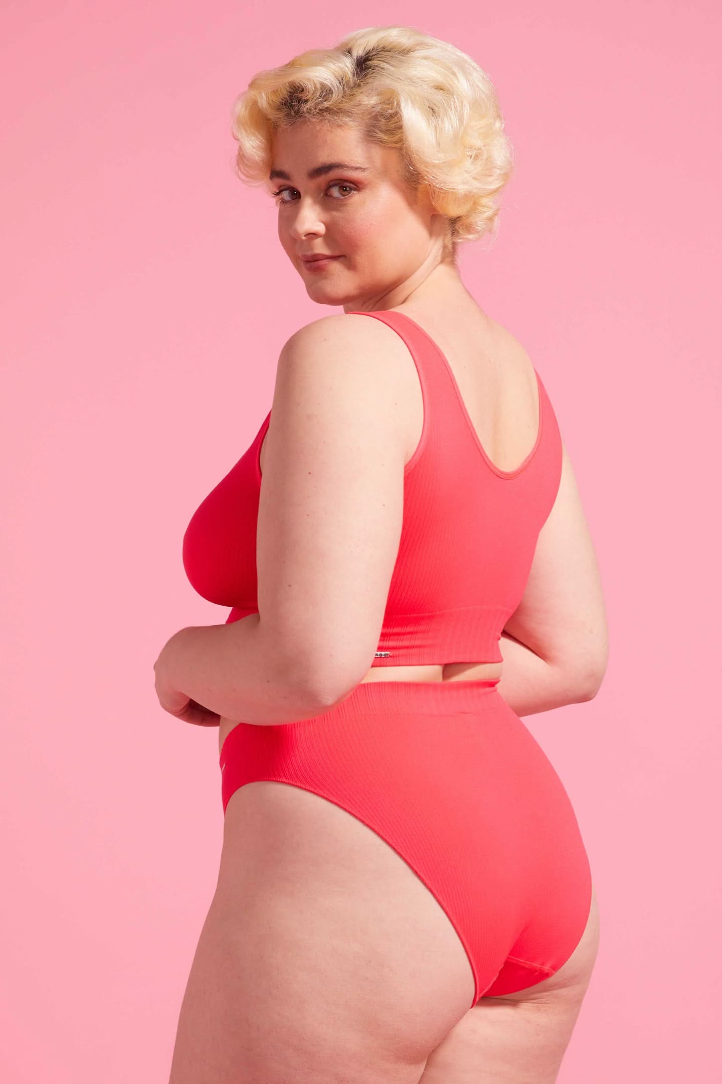 Ivy Ribbed High Waist Bikini Brief Coral