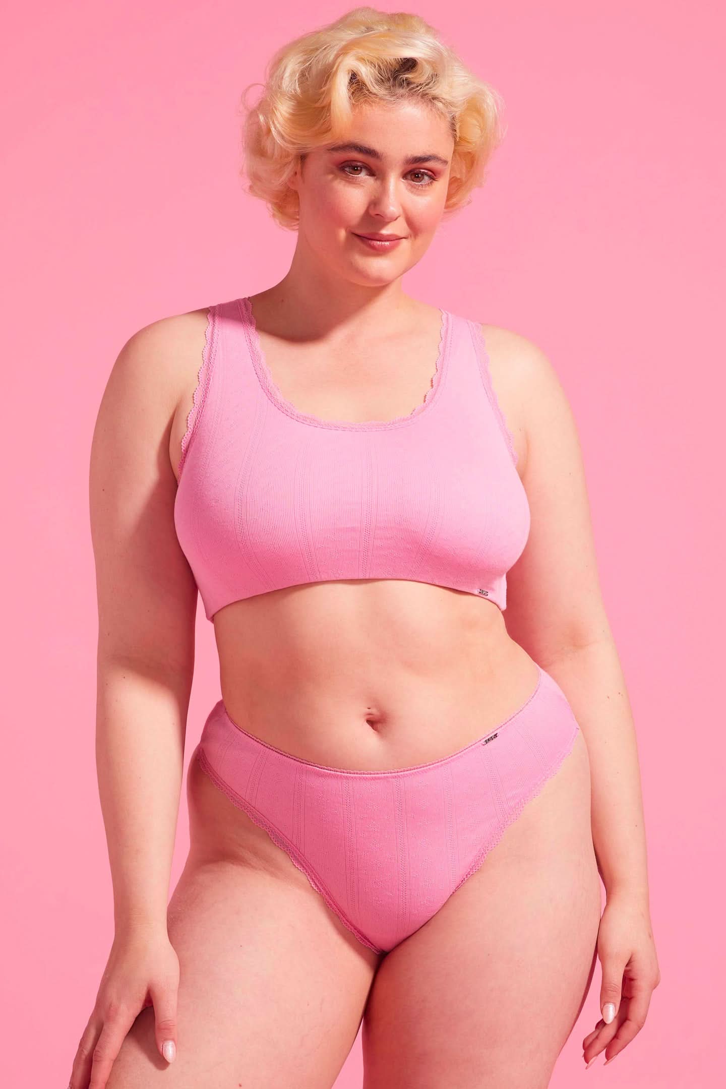 Charlotte Cotton High Waist G-String Pink