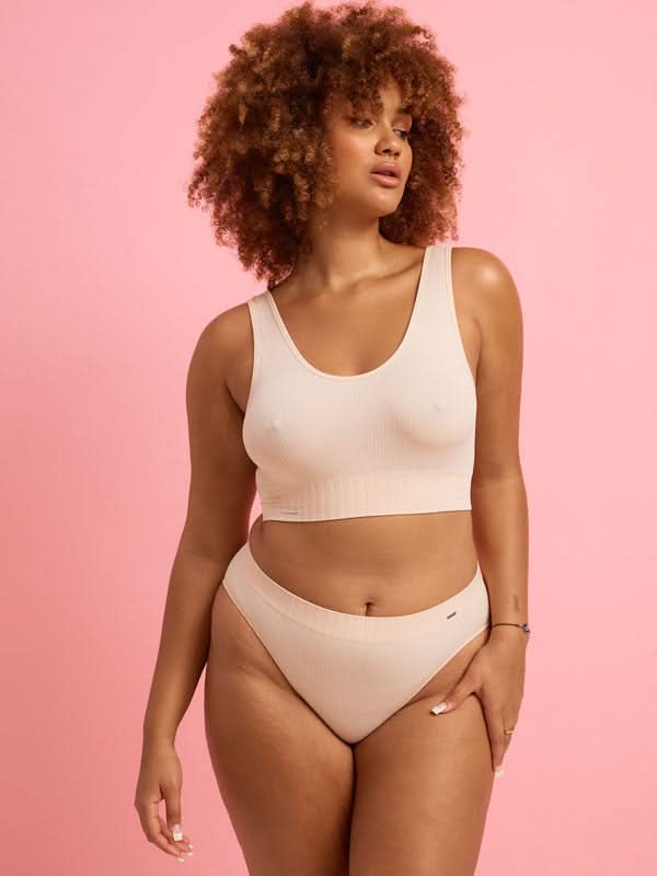 Ivy Ribbed High Waist Bikini Brief Taupe