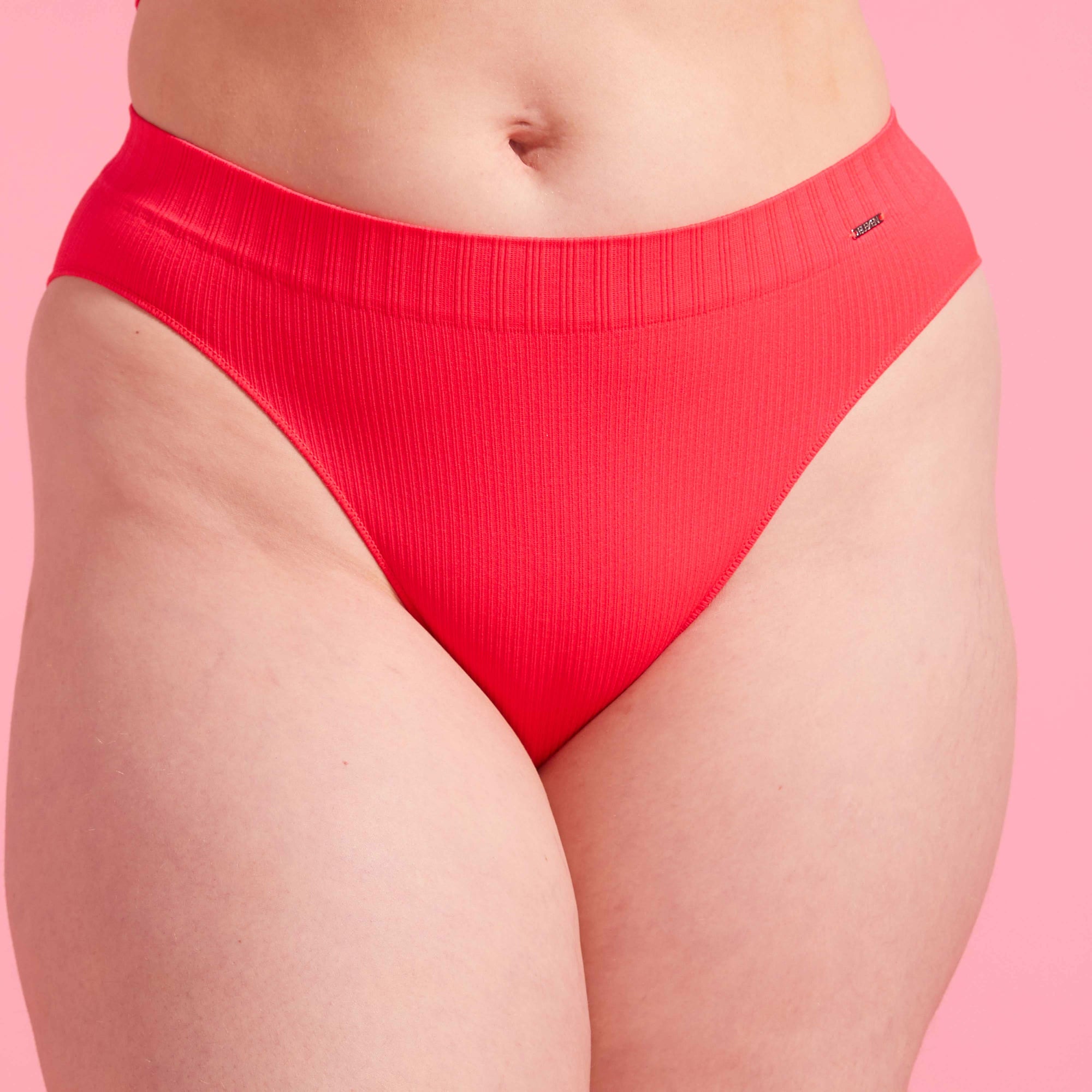 Ivy Ribbed High Waist Bikini Brief Coral